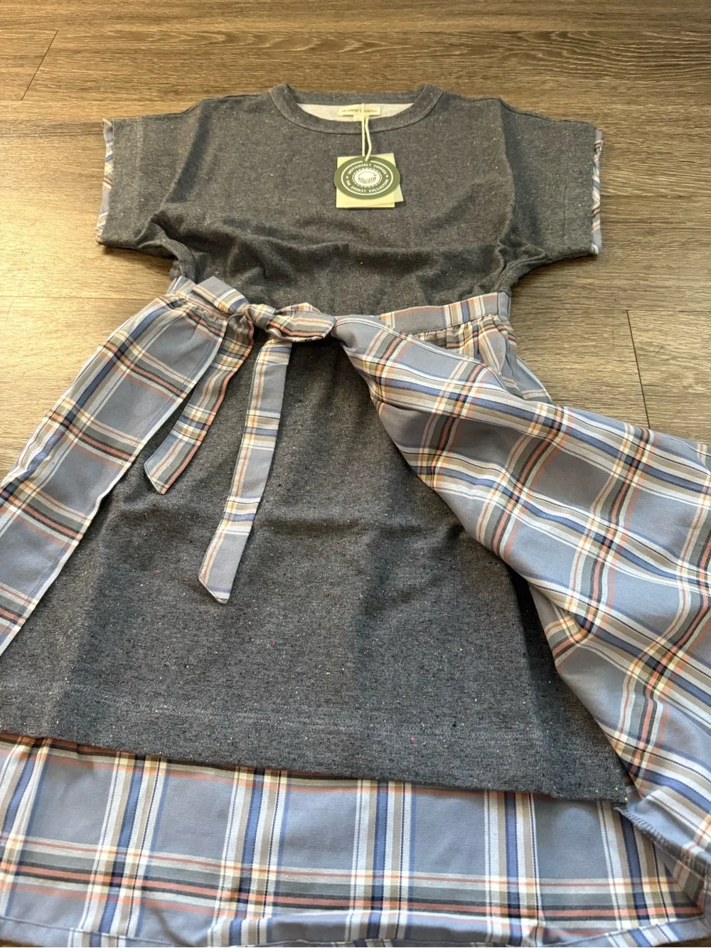 NWT The Sunday Collective Grey and Plaid Detail Dress